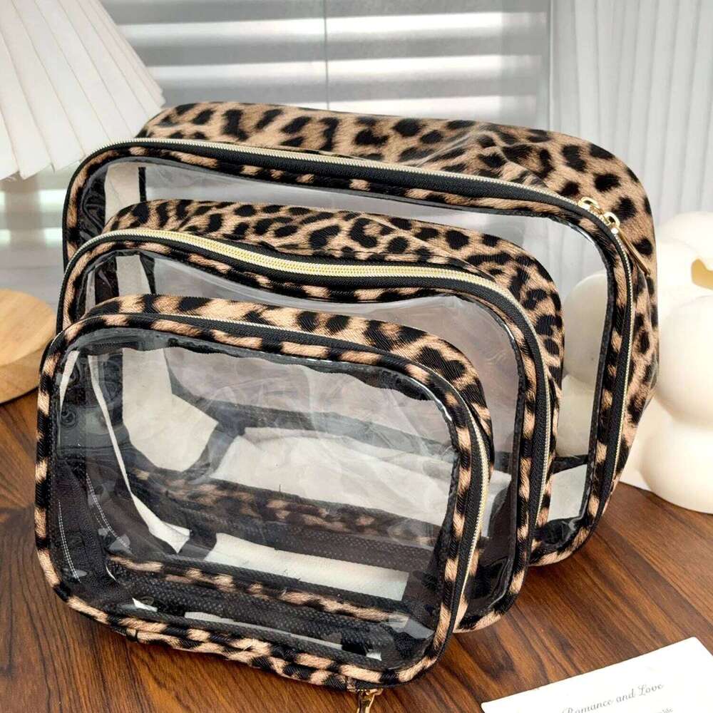 S/M/L Leopard Print Clear Makeup Large Capacity Waterproof Transparent Bag Travel MakeUp Cosmetic Organizer Zipper XJ260310