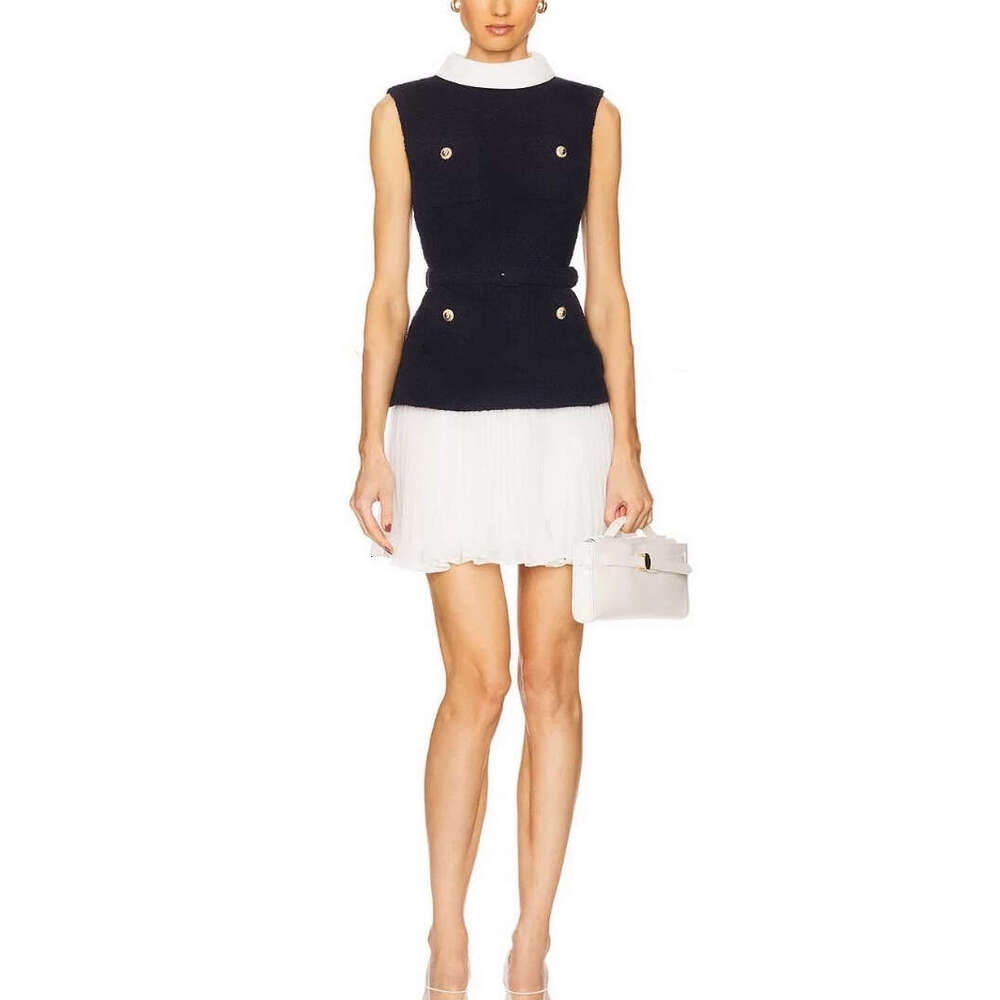 2026 Celebrity Same Style Fashion Design Lightweight Business Style Color blocked Sleeveless Artificial Two piece Set Elegant Short Skirt