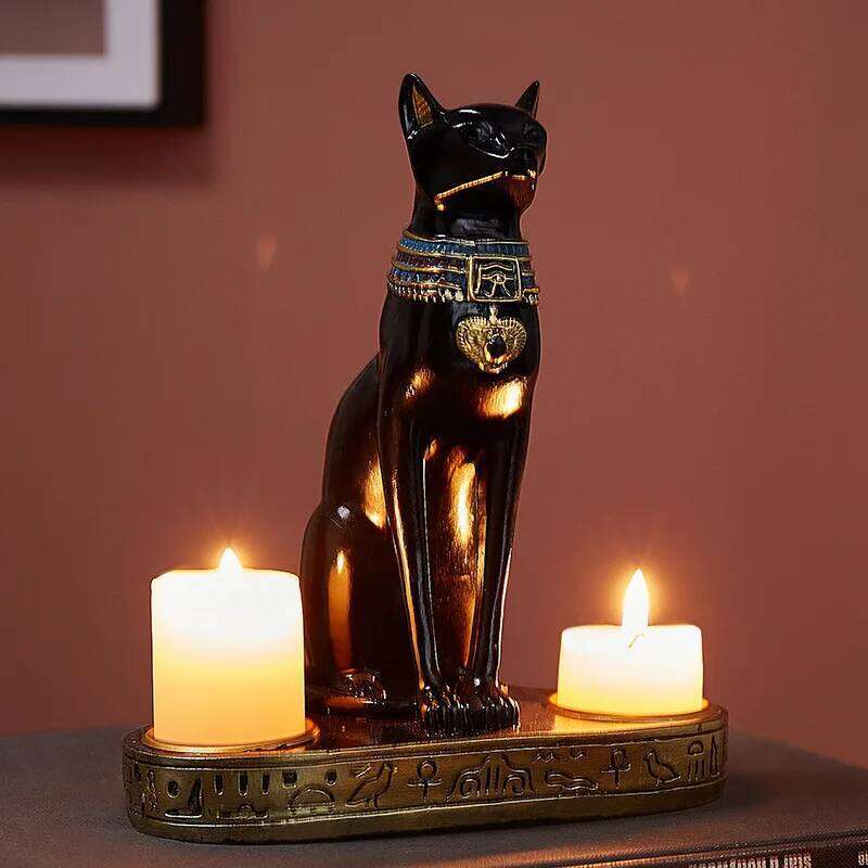 Egyptian Candlestick Resin Figurine Vintage Cat Goddess Bastet Statue Home Office Garden Decoration Gift H260310