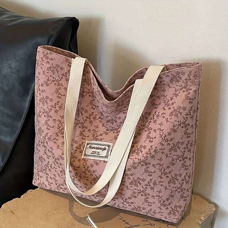 Stylish Corduroy Tote Women Bohemian Ethnic Style Shoulder Bag for Daily Commuting Shopper Office Worker College Student XJ260310