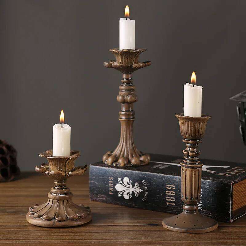 Resin Handicraft Vintage Candle Holder Carve Designs Candelabrum Table Ornament Wedding Centerpieces Home Decoration H260310