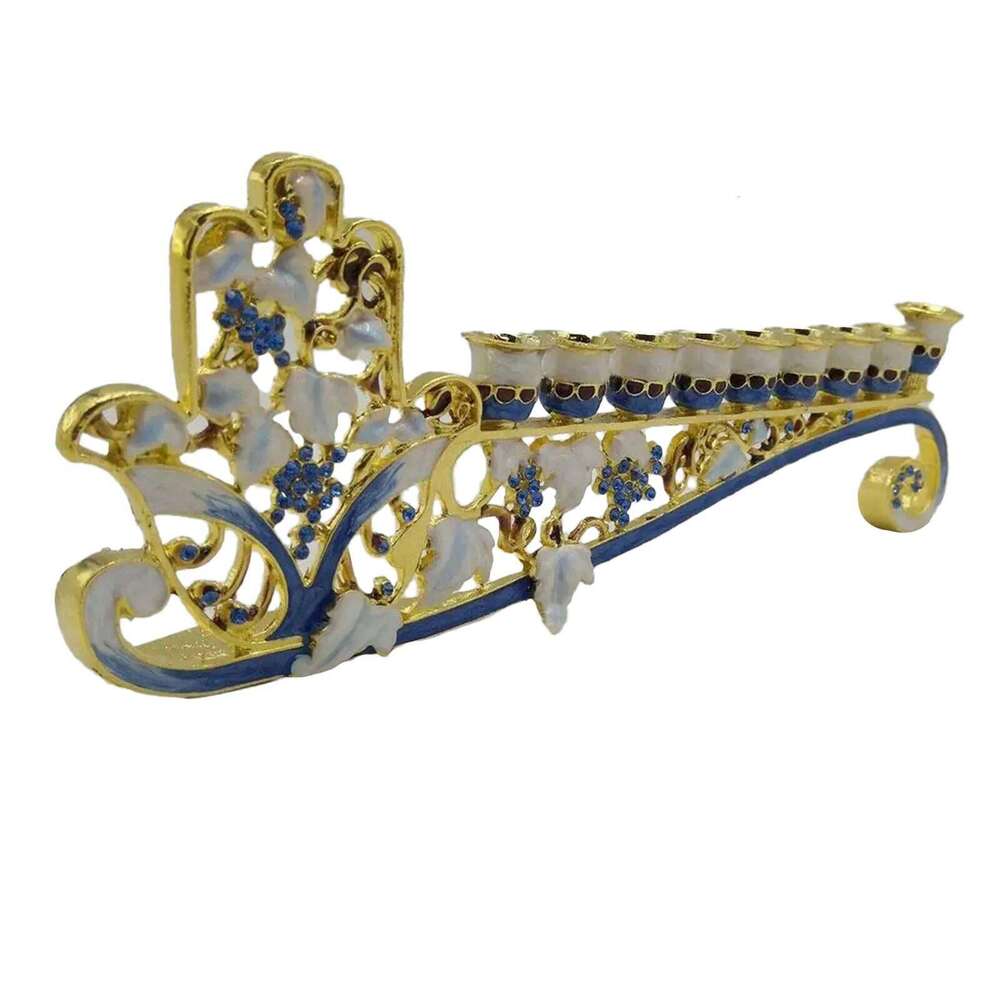 Gold Blue 9 Branch Holder for Hanukkah Menorah Candelabrum Candle Stand Christmas Party Wedding Home Decor Candlesticks H260310