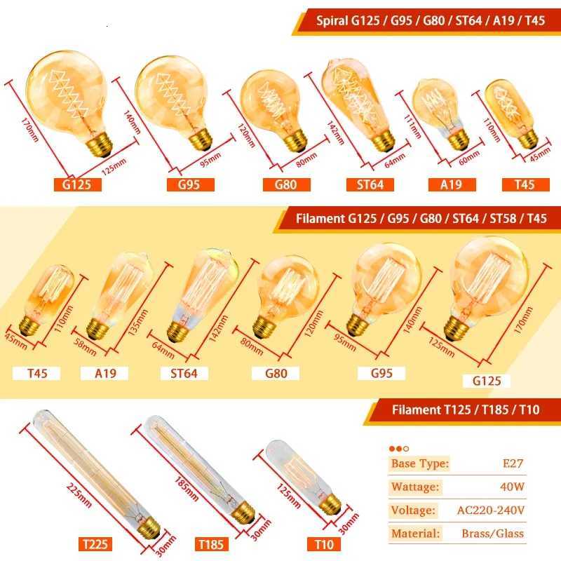 1-4Pcs Edison Bulb E27 220V 40W Retro Vintage Edison Lamp ST64 G80 G95 Incandescent Light Bulb Home Decor Filament Light Bulb H260310