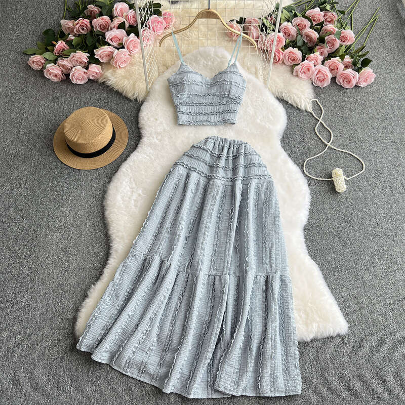 2026 Spring and Summer New Women's Casual Tank Top Short Multi functional Horn Skirt Sweet Two piece Set Fashionable