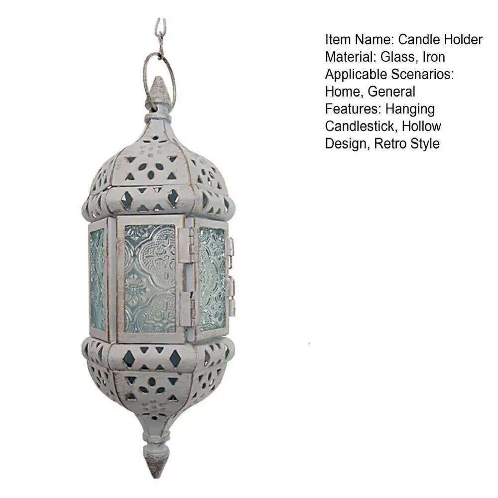 25*9cm Iron Hanging Vintage Glass Moroccan Tea Light European Style Hollow Candle Holder For Garden H260310