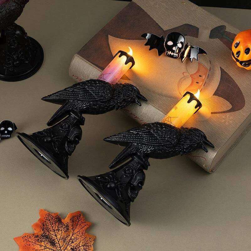 Black Crow Statue Candlestick Halloween Supplies Candle Home Desk Lamp Horror Theme Festival Party Decoration H260310