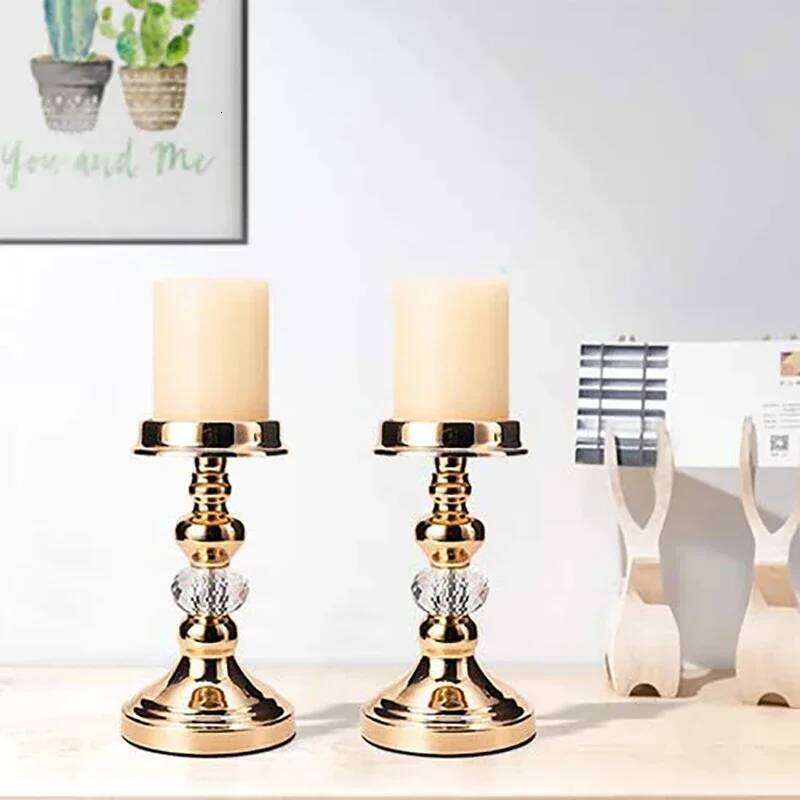 PEANDIM European Golden Crystal Candle Holders Church Decorative Candlestick Romantic Wedding Party Candelabros Decoration H260310