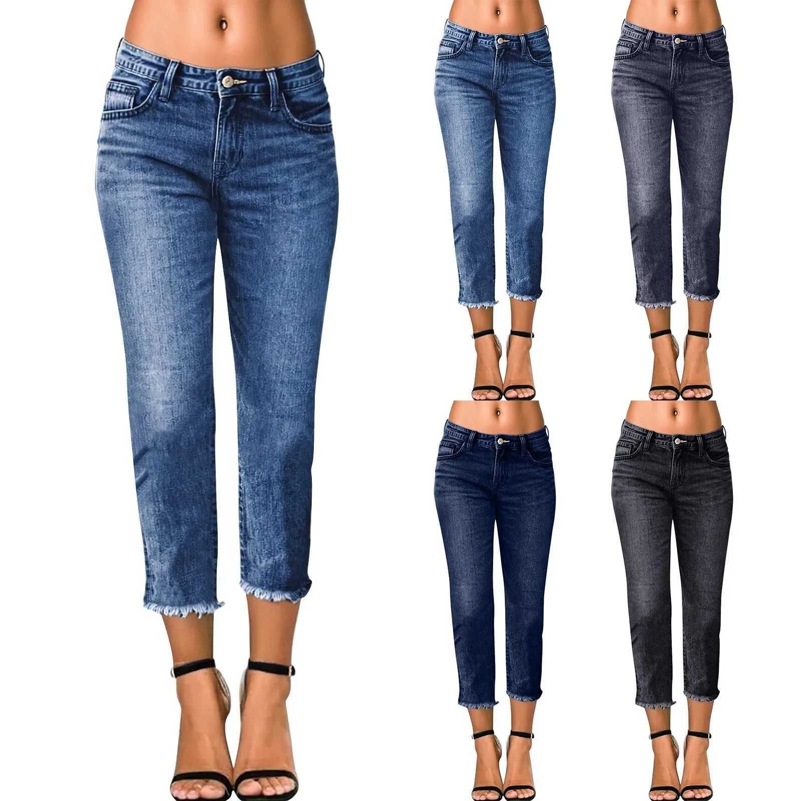 Ladies Fashionable Slim Fitting Ripped Trendy Jeans Summer Streetwear Casual Distressed Stretchy Denim Pants M260310