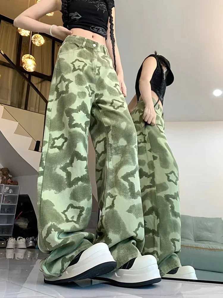 American Stars Green Jeans Women High Waist Y2K Vintage Denim Pants Casual Loose Korean Harajuku Female Streetwear Trousers M260310