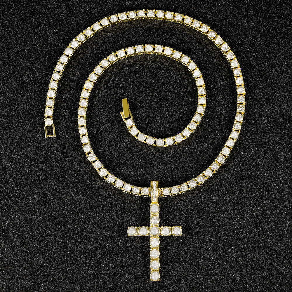 2026 New Designer Luxury Brand Hot Selling Hip Hop Cross Necklace Pendant With Full Diamond 4mm Tennis Chain Fashion Men's Personalized Jewelry