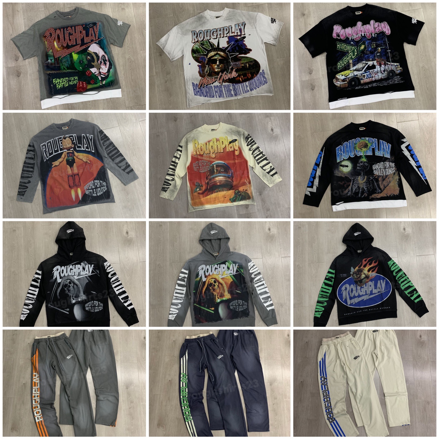 roughplay T-shirt designer's men's long-sleeved T-shirt hoodie pants printed high street trend casual fashion faux two men's and women's long-sleeved T-shirts