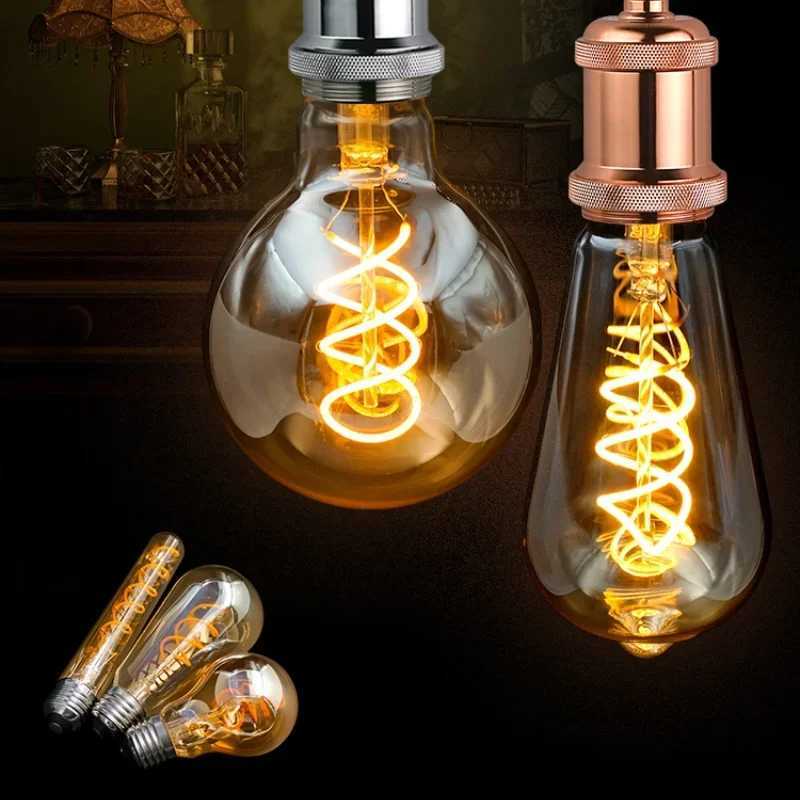1-10pcs E27 E14 LED Bulb AC 220V Vintage Spiral LED Filament Light Bulb C35 A60 T45 ST64 T185 T225 G45 G80 G95 4W Edison Lamp H260310