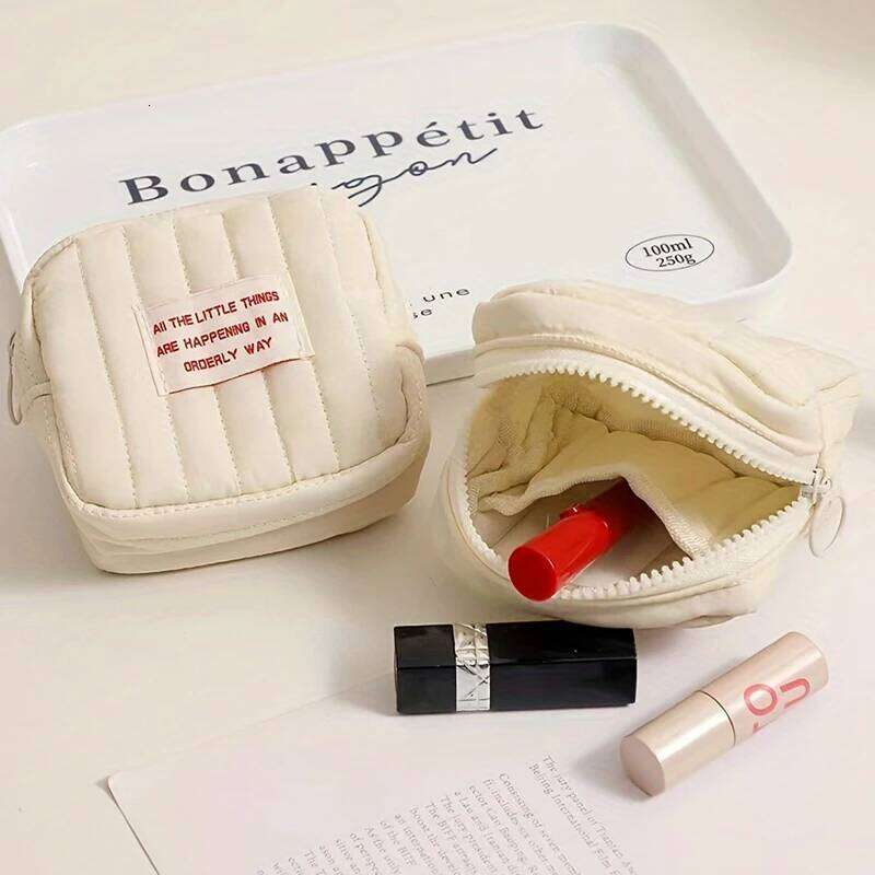 Korean Mini Cute Square Cosmetic Bag, Multifunctional Portable Coin Purse Card Lipstick Sanitary Napkin Storage Small Zipper Bag XJ260310