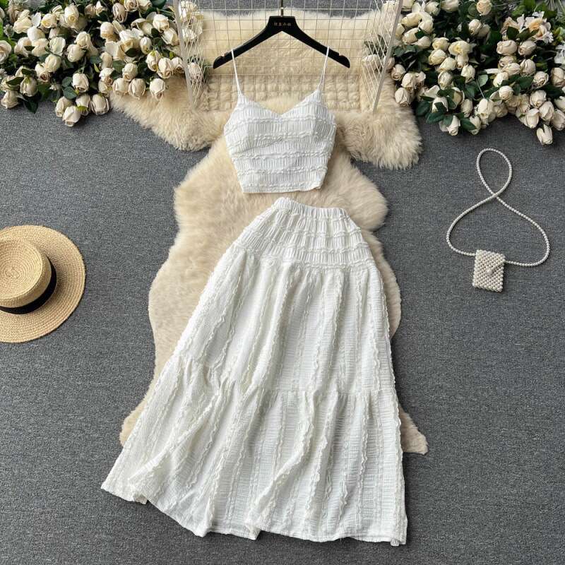 2026 Spring and Summer New Women's Casual Tank Top Short Multi functional Horn Skirt Sweet Two piece Set Fashionable