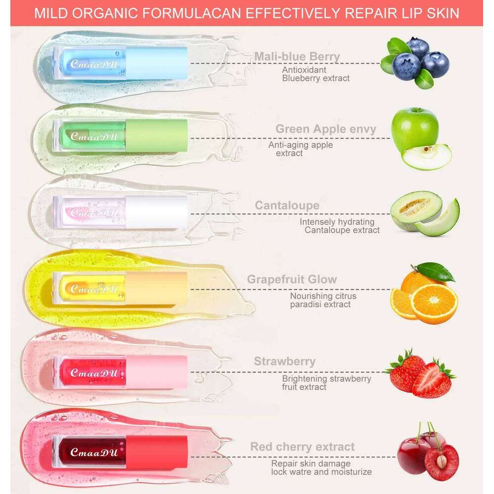 CmaaDu 6 Packs Fruit Mirror Color Changing Lipstick Glaze Set Nourish Moisturize Brightening Protect Lips and Fade Lip Gloss Z260310