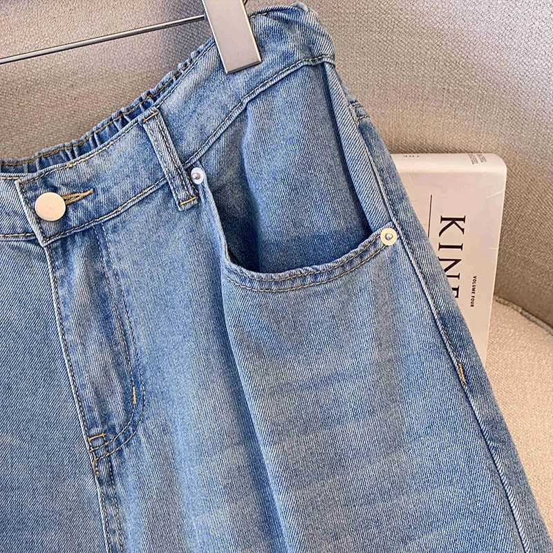 plus Size Womens Cropped Wide-Legged Jeans Summer High Waist Slimming Loose Fashion VersatileFashion Pants3393 M260310
