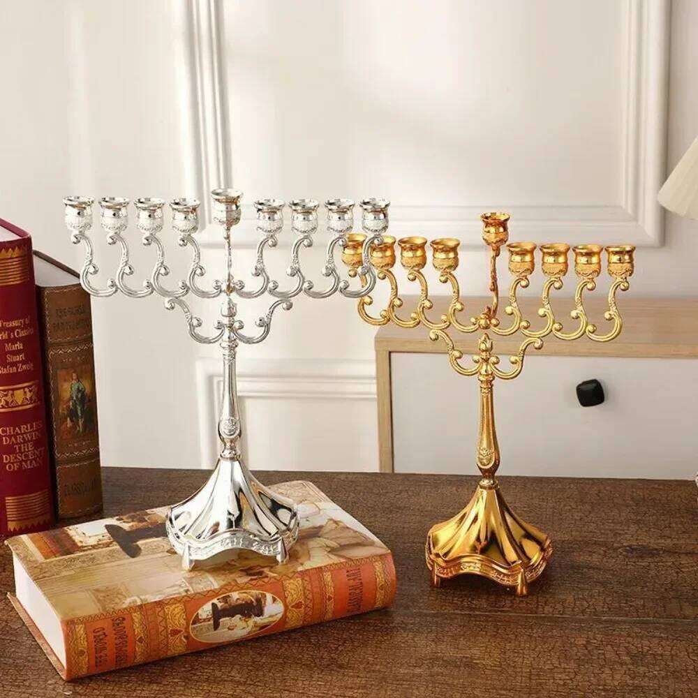 Alloy candlestick, 9 branch Chankiah, Hanukkah Menorah, elegant tabletop decoration handicraft, olive oil lamp candle holder H260310