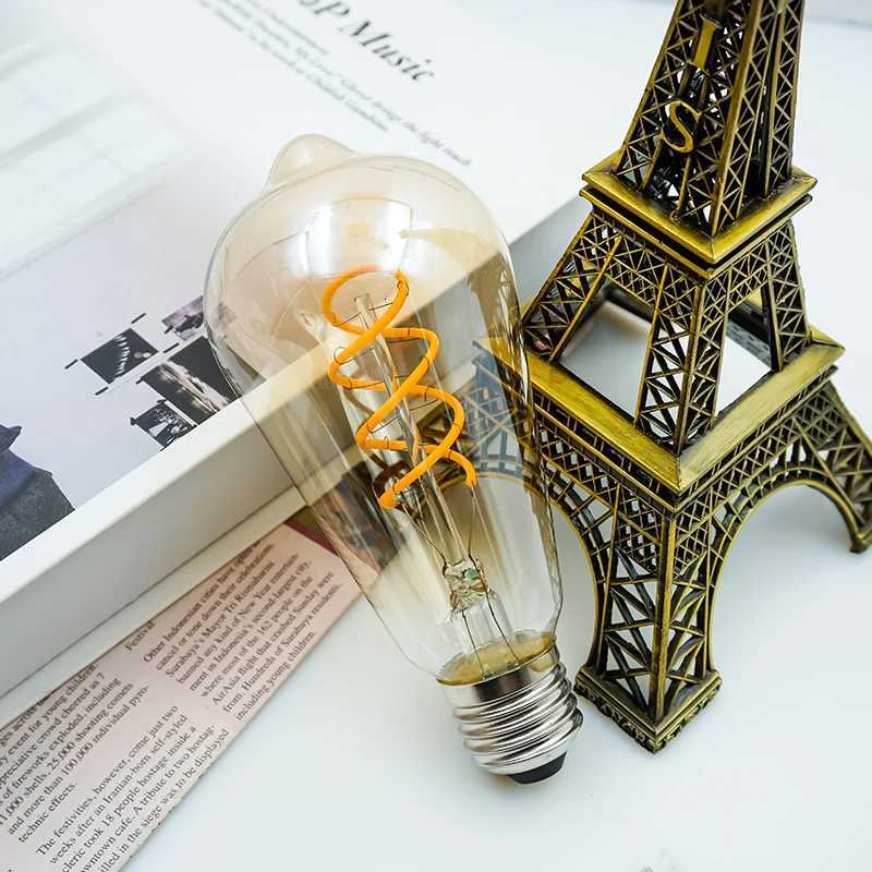 12pcs Reteo Edison Light Bulb 220V E27 E14 C35 G45 A60 ST64 T45 T225 4W Vintage Spiral Led Filament Lamp For Home Vintage Lamps H260310