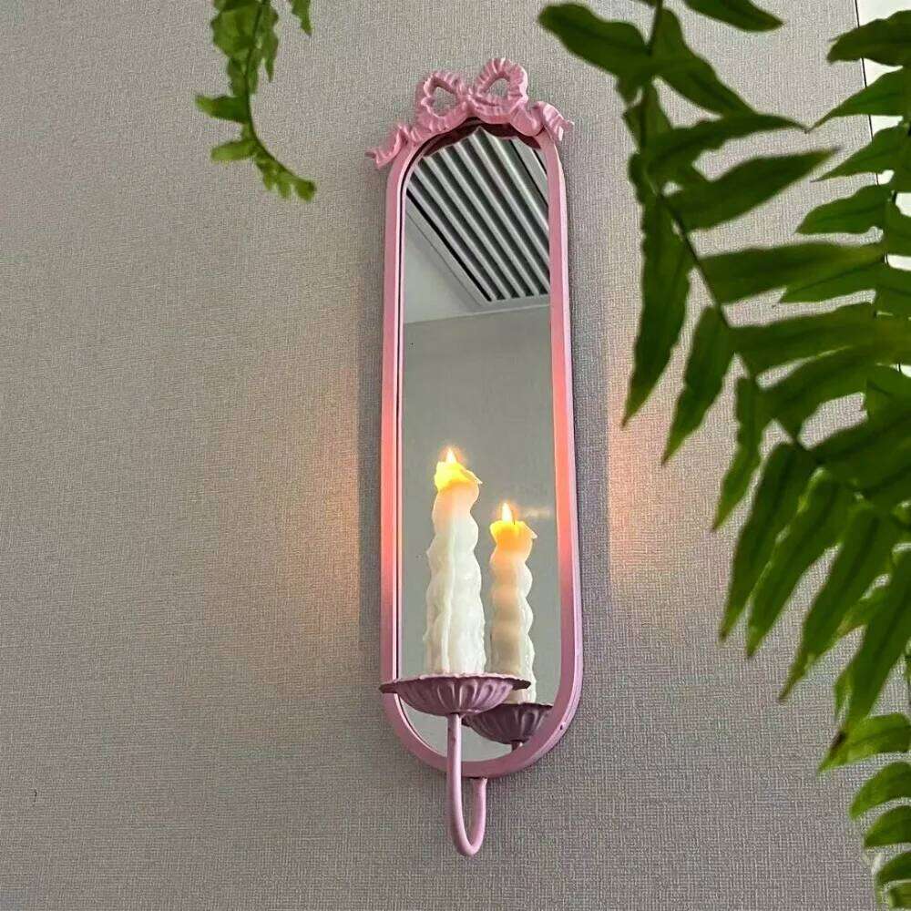 Mounted Bow Mirror Candle Holder Vintage Wrought Iron Wall Decor Candlestick Shooting Props Home Fragrance Decoration Gifts H260310