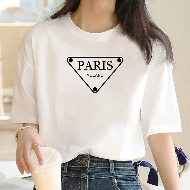 Luxury Brand Fashion Triangular Parisian alphabet Printed Crew Neck Clothing Short Sleeve T-Shirt Trend Womens Summer Y2K TopT260310