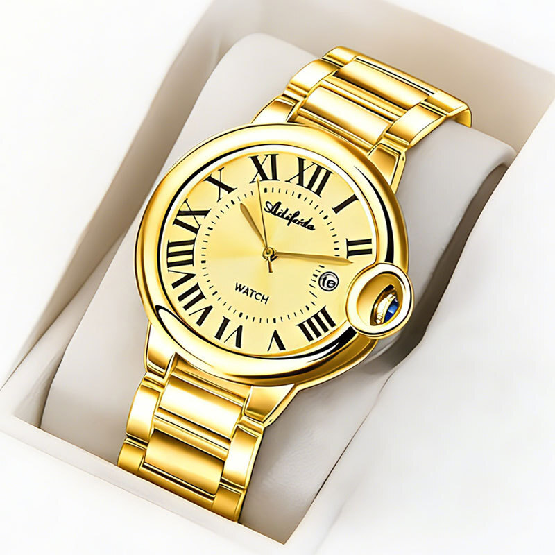 Designer Luxury Simple Casual Men Quartz Watch Slim Case Stainless Steel Band Luminous Waterproof Daily Wear Wristwatch