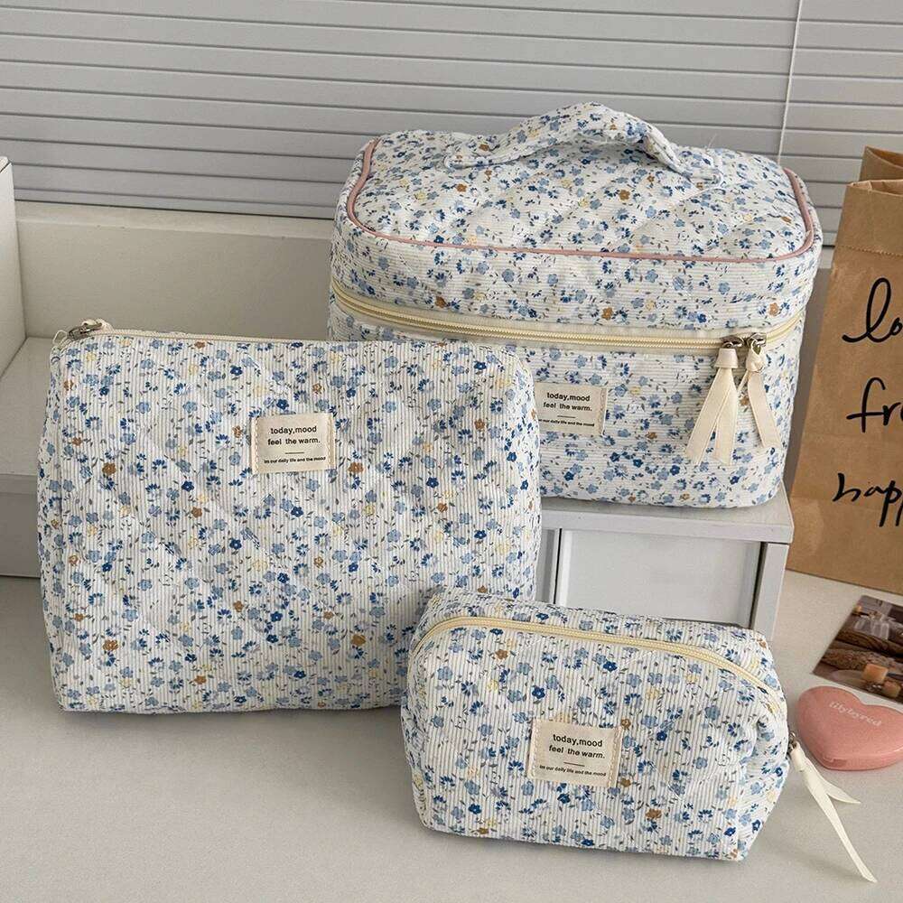 Vintage Women Floral Print Cosmetic Pouch Handbag Travel Orgainzer Make Up Storage Large Capacity Quilted Bag For Gift XJ260310