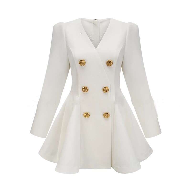 2026 autumn and winter European and American fashion V-neck double breasted waistband slim fit solid color elegant commuting short skirt