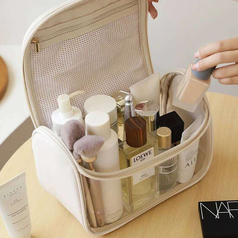 Curved pu waterproof large capacity travel toiletries storage bag XJ260310