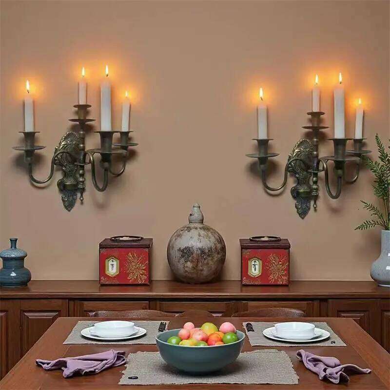 European Iron Candlestick Lamp Dining Table Background Decoration Candle Holder Courtyard Wall Pendant Home Decor H260310