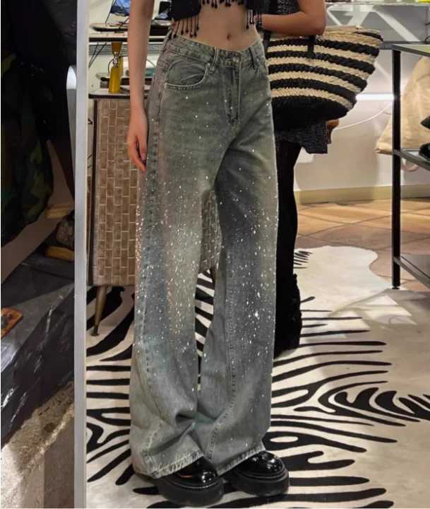 Spring Autumn Large Size Women Retro Blue Loose Hot Straight Jeans Leisure Versatile Fashion High Waist Korean Trousers M260310