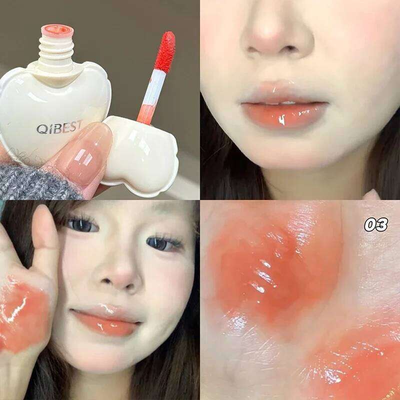 QIBEST 4 Colors Mirror Lips Gloss Jelly Hydrating Glaze Long Lasting Lipstick Tender Student Korean Cosmetics Lip Stain Tint Z260310
