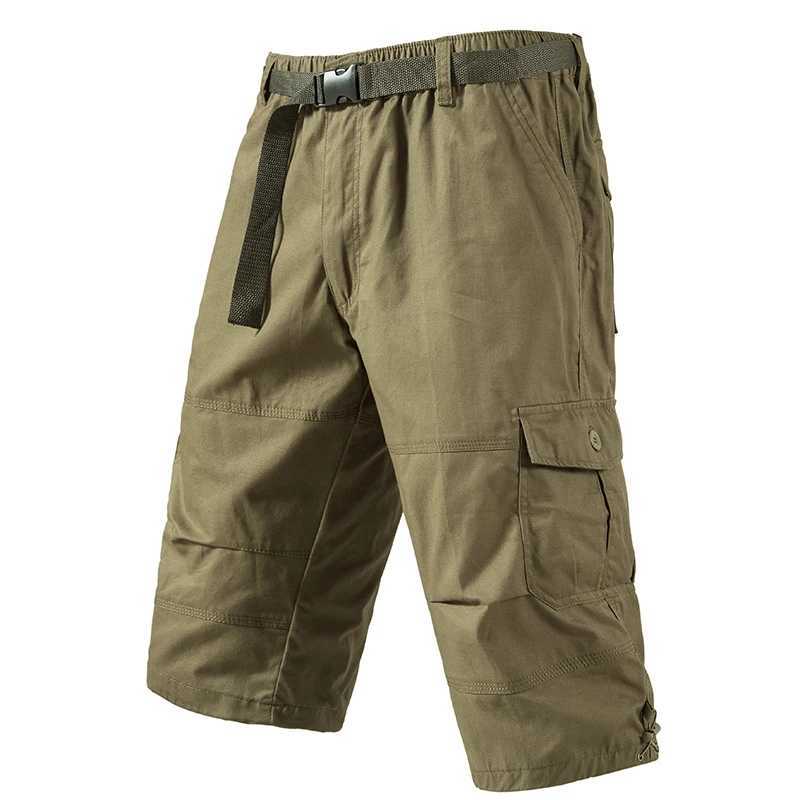 Mens Crop Pants Casual Cargo Shorts Zipper Pockets Light Weight Summer Cool Breathable Short Pants 3/4 Sweatpants N260310