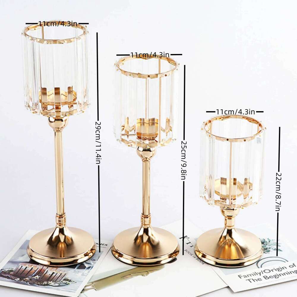 1pc Golden Pillar Holder Crystal Candlesticks for Dining Coffee Table Wedding Events Parties Home Decor Candle Holders H260310