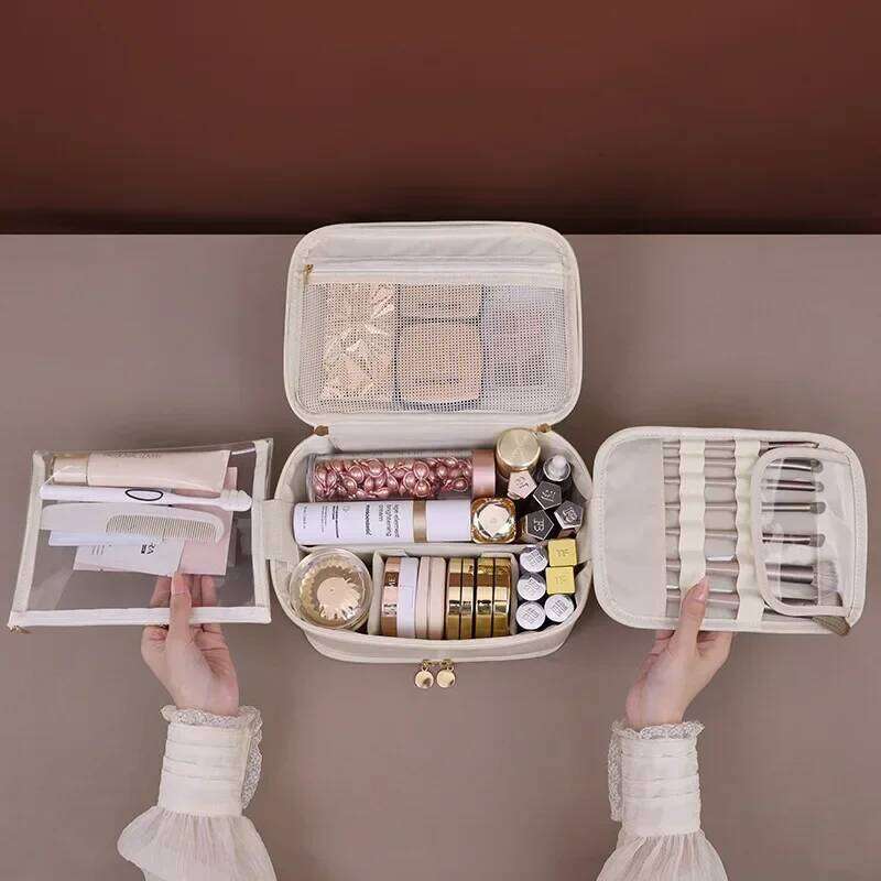 Jewelry integrated multifunctional large capacity makeup with niche design, double-layer handheld cosmetic storage bag XJ260310