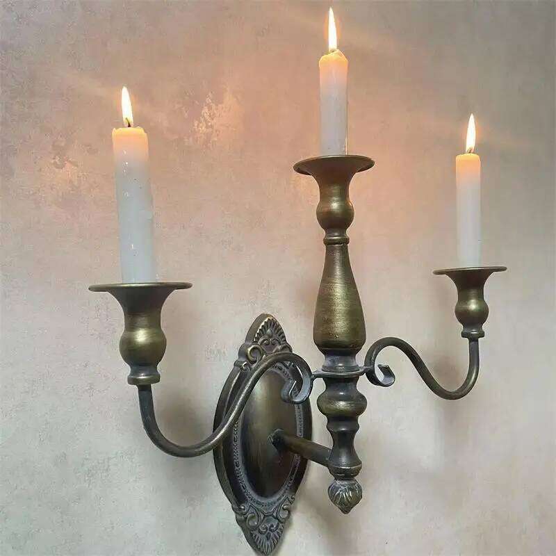 European Iron Candlestick Lamp Dining Table Background Decoration Candle Holder Courtyard Wall Pendant Home Decor H260310