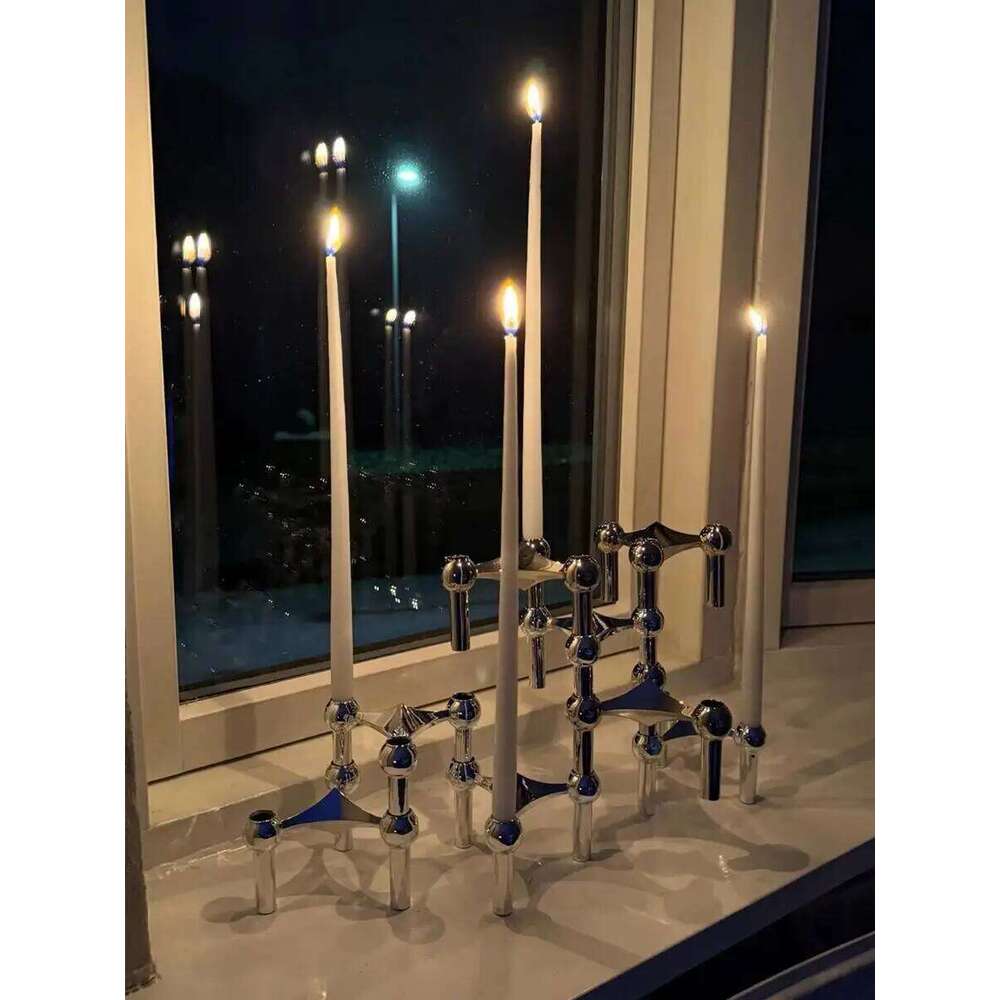 Silver Candlestick Metal Molecular Structure Candle Holder Centerpiece Living Room Decoration Gift Home Decore Candelabra H260310