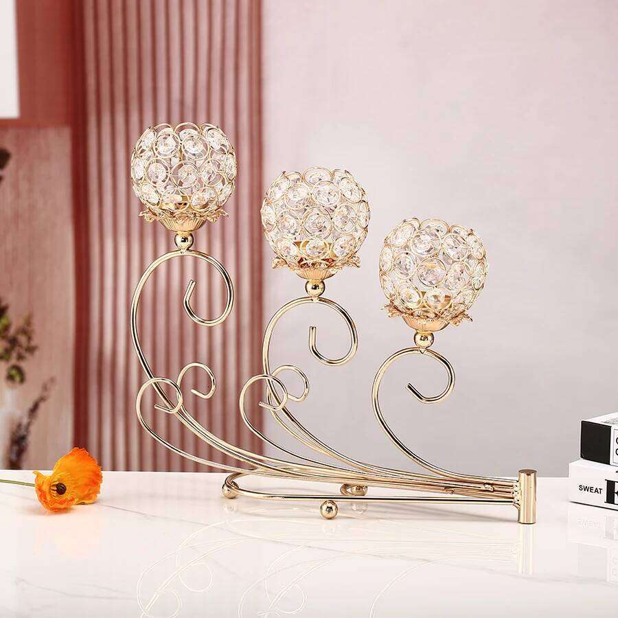 1pc 3 Arms Golden Metal Votive Candle Holder Candelabra Flower Vase, Vintage Candlestick for Table Centerpiece H260310