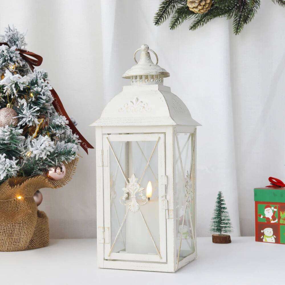 Vintage Metal Candle Holder Hanging Lantern White Lanterns with Glass for Living Room Garden Patio Parties Home Decor H260310