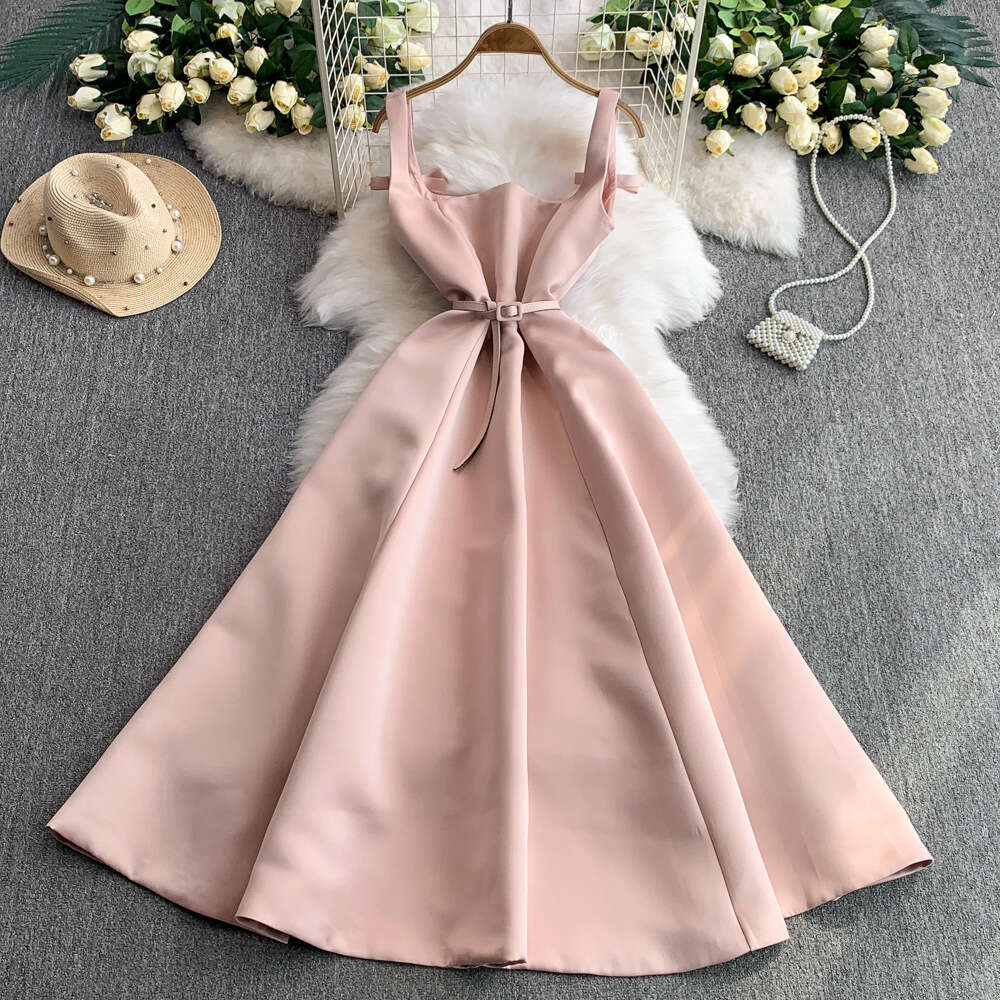 Women's elegant bow tie lace up dress with a brand new high-end style, waist cinching, slim fit, and wide hem