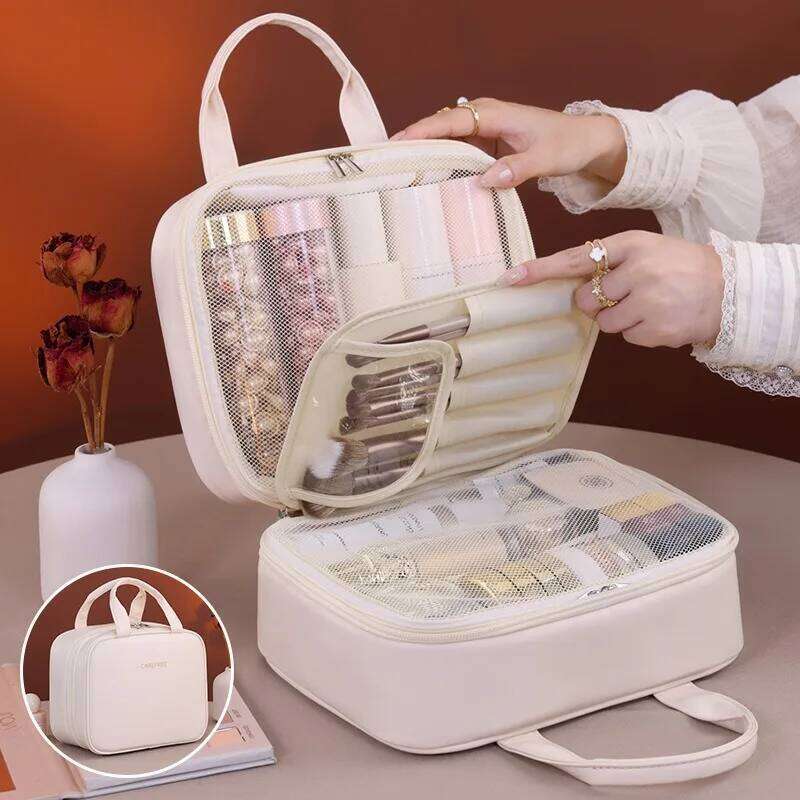 Large Capacity PU Waterproof Cosmetic Bag Women Multifunctional Makeup Organizer with Compartments, for Travel & Daily Use XJ260310