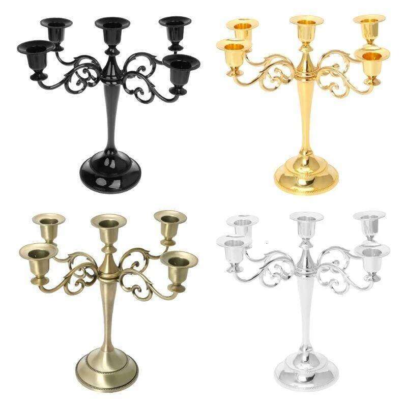 Silver/Gold/Black/Bronze 5 Arms Metal Candle Holder Candlestick Candelabra Stand high quality H260310