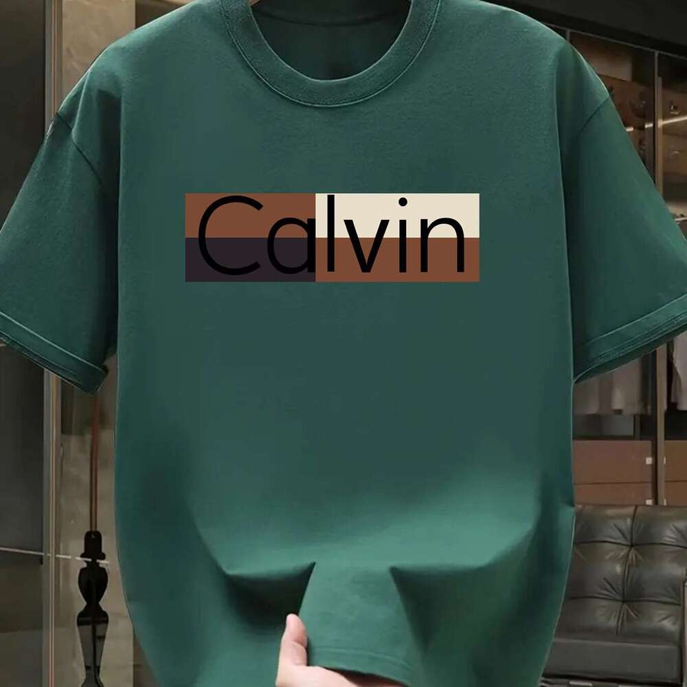 Men's Summer Cotton Fashion Casual Sports Loose Calvin Pattern Printed Round Neck Short Sleeve T-Shirt Top
