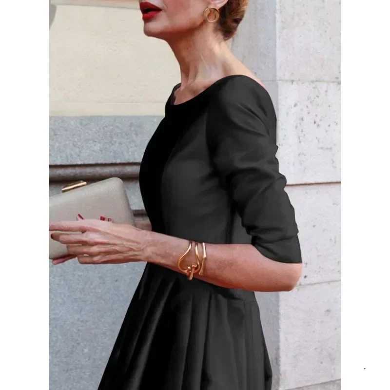 Womens A-Line Long Slve Dress 2026 Half Slves O-Neck Pleated Elegant Classical Evening Christmas Urban Lady Midi Dresses X260310 - view 7