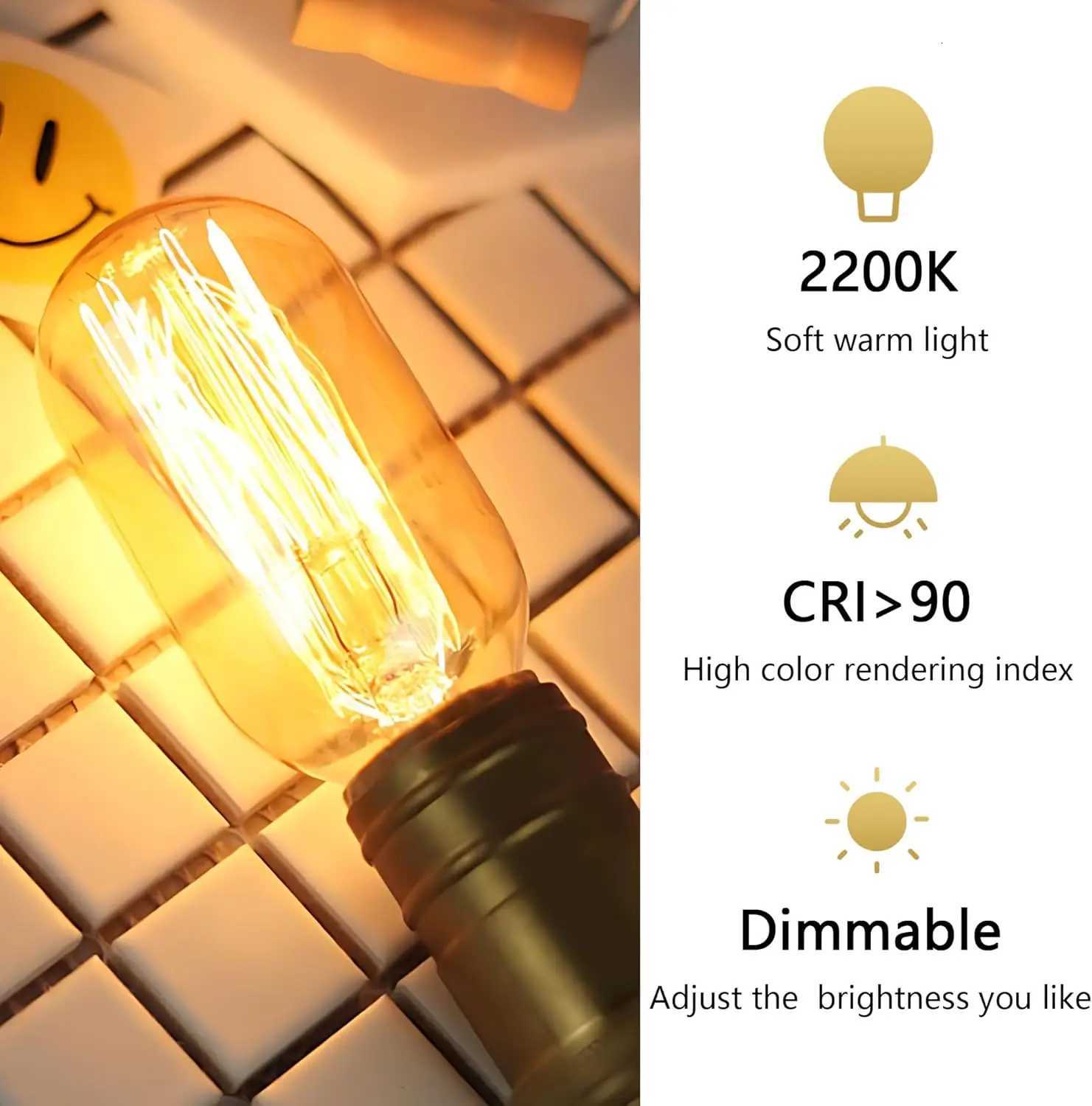 Edison Bulb E27 Warm light 40W 220V Home For Decor Lighting Retro Light Bulb Tungsten Silk Light Bar Window Decoration H260310