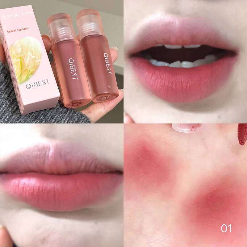 QIBEST Matte Glaze Nude Velvet Durable Gloss Sexy Red Liquid Lipstick Makeup Waterproof Lasting Lip Mud Cosmetics Z260310