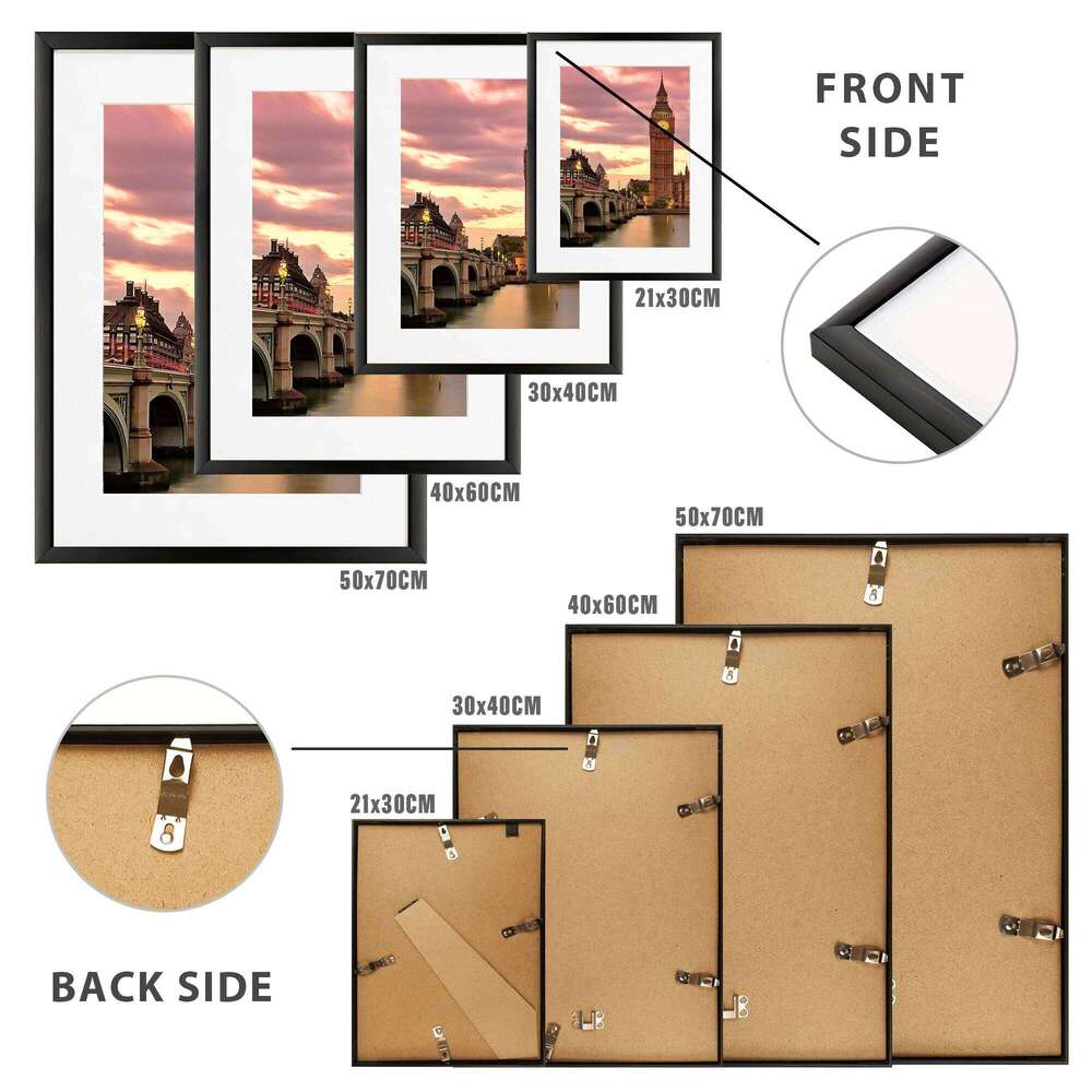 3pcs 30x40 50x70cm Picture Frames Aluminum Modern Photo Frame Black With Mat For Wall Art Mounting Canvas Print Home Decor H260310 - view 4