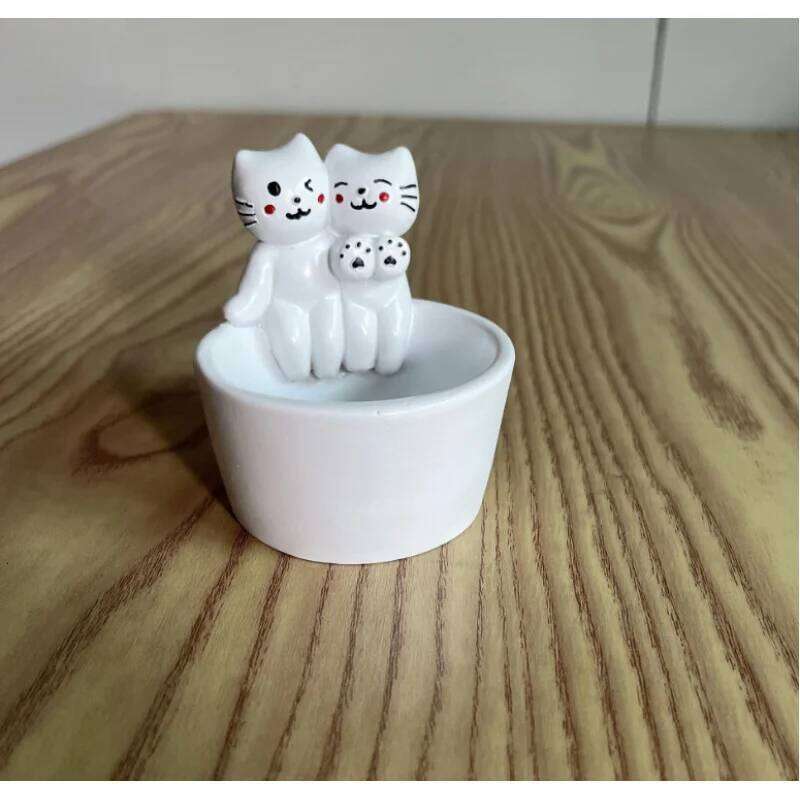 Cartoon Couple Kitten Candlestick Resin Ornament H260310