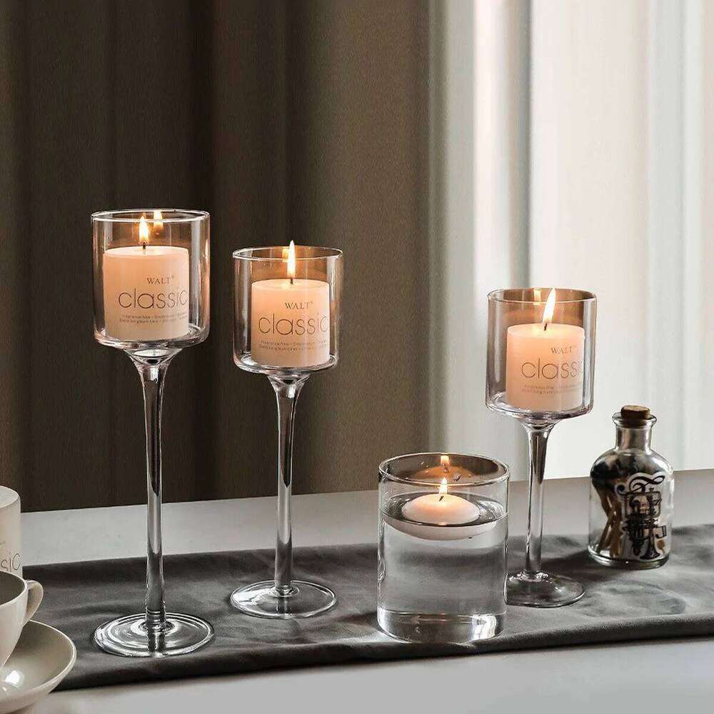 3PCS/SET Long Clear Glass Candle Stick Holder Table Decor Transparent Candelabra for Home Party Decorative Accessories H260310