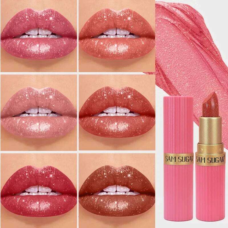 Diamond Glitter Lipstick Long Lasting Waterproof Pearlescent Metallic Gloss Shimmery Brown Luxury Women Lip Makeup Cosmetics Z260310