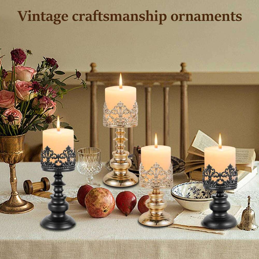 2Pcs Retro Europe Wedding Iron with Openwork Pattern Decoration Candle Holder for Home Restaurants H260310